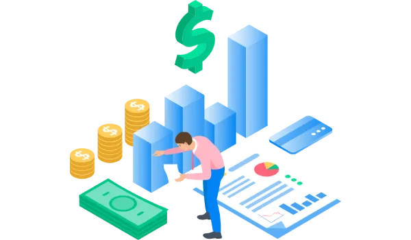 isometric illustration of financial analytics and growth tracking